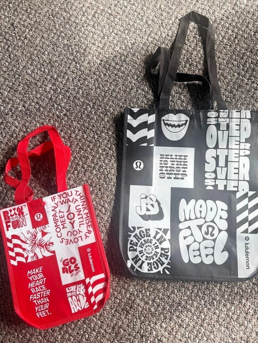 Lululemon Reusable Shopping Bag Tote Set in Black & Red